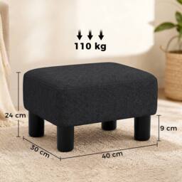HOMCOM Chic Linen Fabric Foot Stool Ottoman Cube with Legs in Black - Size: 40 cm x 30 cm - thumbnail 3