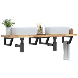 Berkfield Home Basin Shelf Wall Mounted Steel & Solid Wood Acacia in Brown