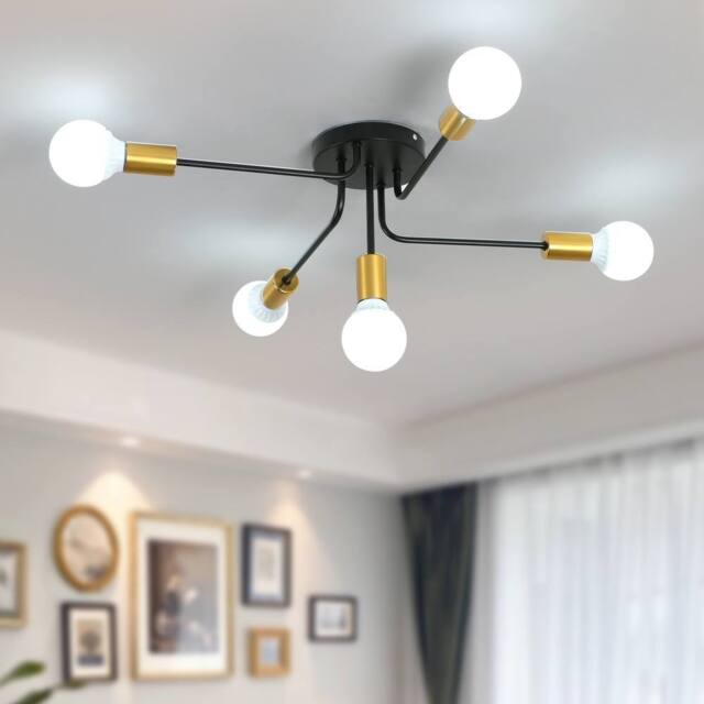 Goeco Industrial Ceiling Light, 5 Lights Vintage Sputnik Chandelier E27 Base in Black - image 1