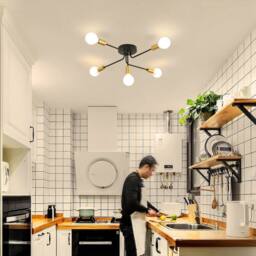 Goeco Industrial Ceiling Light, 5 Lights Vintage Sputnik Chandelier E27 Base in Black - thumbnail 2