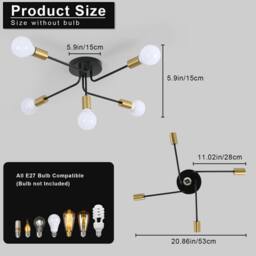 Goeco Industrial Ceiling Light, 5 Lights Vintage Sputnik Chandelier E27 Base in Black - thumbnail 3