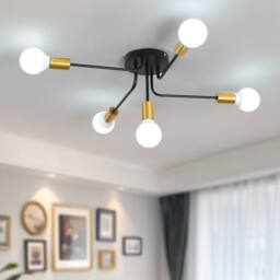 Goeco Industrial Ceiling Light, 5 Lights Vintage Sputnik Chandelier E27 Base in Black - thumbnail 1