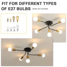 Goeco Industrial Ceiling Light, 5 Lights Vintage Sputnik Chandelier E27 Base in Black - thumbnail 5