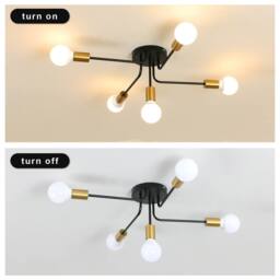 Goeco Industrial Ceiling Light, 5 Lights Vintage Sputnik Chandelier E27 Base in Black - thumbnail 6