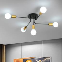 Goeco Industrial Ceiling Light, 5 Lights Vintage Sputnik Chandelier E27 Base in Black - thumbnail 8