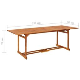 Berkfield Home Garden Dining Table 220x90x75 cm Solid Acacia Wood in Brown - Size: 220 x 90 x 75 cm - thumbnail 6