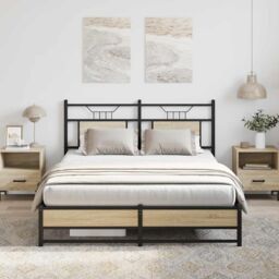 Berkfield Home Bed Frame without Mattress Sonoma Oak 140x190 cm Engineered Wood in Brown - thumbnail 4