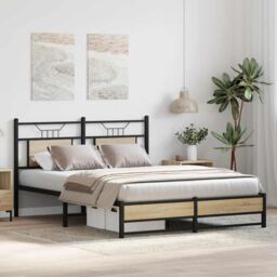 Berkfield Home Bed Frame without Mattress Sonoma Oak 140x190 cm Engineered Wood in Brown - thumbnail 5