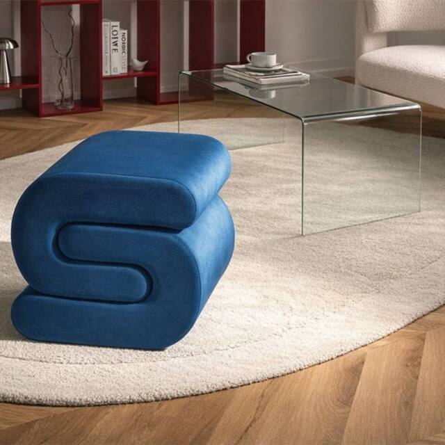 Wyld and Coco Navy Velvet S-Shape Pouffe in Blue - image 1