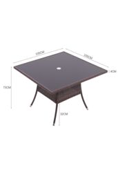 Living and Home Square Wicker Garden Dining Table With Parasol Hole in Brown - thumbnail 6