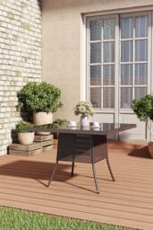 Living and Home Square Wicker Garden Dining Table With Parasol Hole in Brown