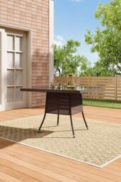 Living and Home Square Wicker Garden Dining Table With Parasol Hole in Brown - thumbnail 2