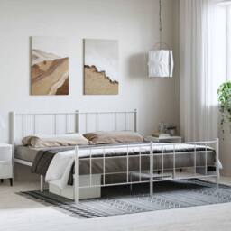 Berkfield Home Metal Bed Frame with Headboard & Footboard White 193x203 cm - thumbnail 2