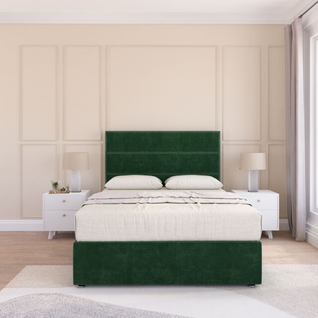 Sloomy Texas Plush Velvet Memory Foam Bed Set With No Drawers, Mattress & Headboard in Emerald - Size: Small Single - image 1