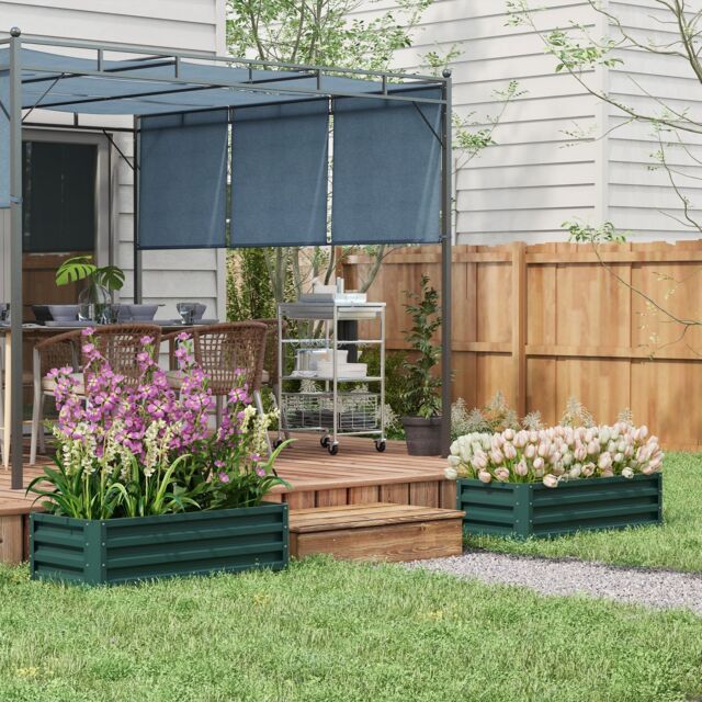 OUTSUNNY Outdoor Planter Box, Steel Raised Garden Bed, Set of 2 in Green - image 1