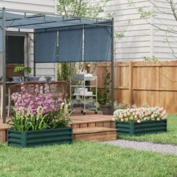 OUTSUNNY Outdoor Planter Box, Steel Raised Garden Bed, Set of 2 in Green