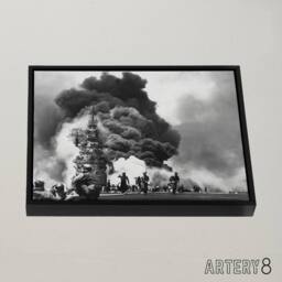 "Artery8 WWII USS Battleship Bunker Hill Kamikazes Framed Canvas Wall Art Print in Grey - Size: W12"" x H16""" - thumbnail 2