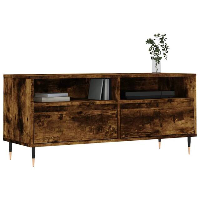 Berkfield Home TV Cabinet Smoked Oak 100x34.5x44.5 cm Engineered Wood in Brown - image 1