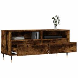 Berkfield Home TV Cabinet Smoked Oak 100x34.5x44.5 cm Engineered Wood in Brown - thumbnail 4