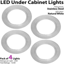 Loops 4x BRUSHED NICKEL Round Flush Under Cabinet Kitchen Light & Driver Kit - Natural White LED in Metallics - thumbnail 3