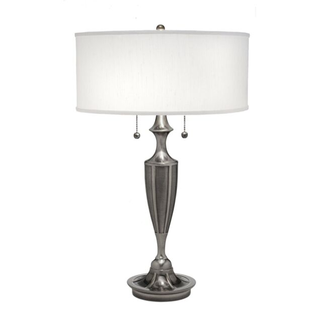 Loops 2 Bulb Twin Table Lamp Global White Shade Antique Nickel LED E27 60W in Metallics
