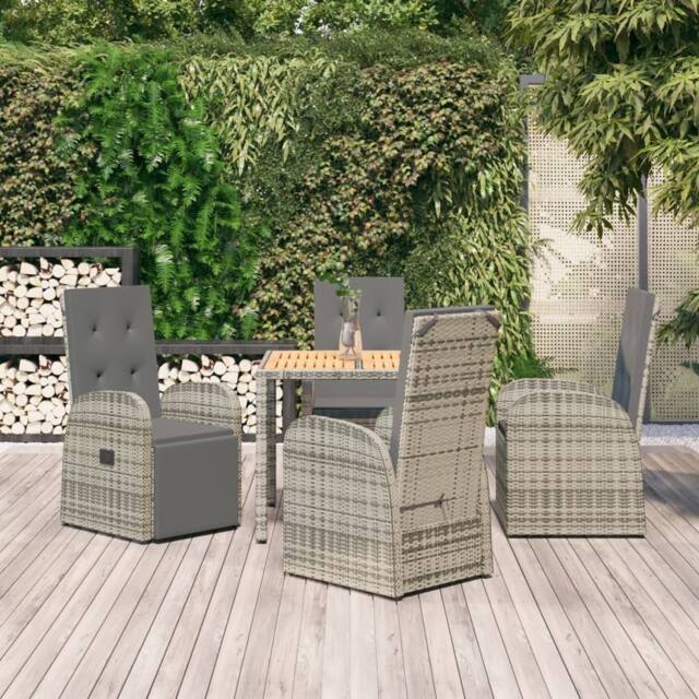 Berkfield Home 5 Piece Garden Dining Set Grey Poly Rattan&Solid Wood Acacia - image 1