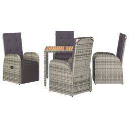 Berkfield Home 5 Piece Garden Dining Set Grey Poly Rattan&Solid Wood Acacia - thumbnail 3