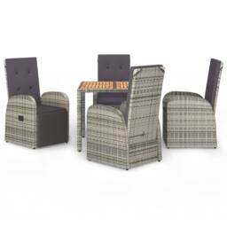 Berkfield Home 5 Piece Garden Dining Set Grey Poly Rattan&Solid Wood Acacia - thumbnail 2
