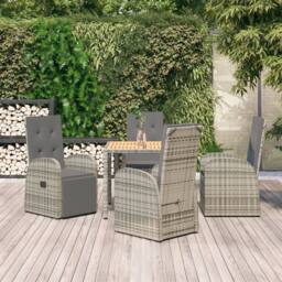 Berkfield Home 5 Piece Garden Dining Set Grey Poly Rattan&Solid Wood Acacia - thumbnail 1