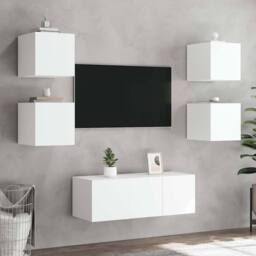 Berkfield Home TV Wall Cabinets with LED Lights 2 pcs White 30.5x35x30 cm - thumbnail 5
