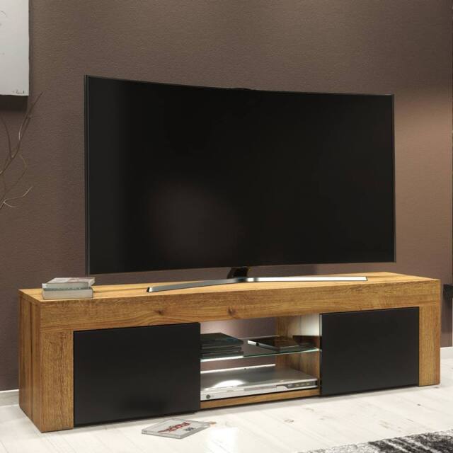 Mex Furniture LTD TV Unit Loom 130cm - Dark Oak & Black Matt Doors & LED Lights - image 1