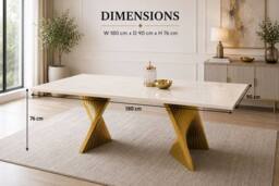Stratus Interiors Ravello Black & Cream Marble Dining Table with Gold Pedestal Base - Size: 180 cm x 90 cm - thumbnail 3