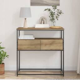 Berkfield Home Console Table Artisan Oak 75x40x75 cm Engineered Wood & Steel in Brown - Size: 75 x 40 x 75 cm - thumbnail 2