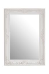 Orsina Baroque Rectangular Antique Grey Wall Mirror, Vintage-Inspired Large Decorative Mirror, Natural Wooden Mirror in White