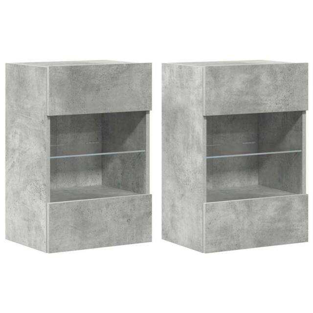 Berkfield Home TV Wall Cabinets with LED Lights 2 pcs Concrete Grey 40x30x60.5 cm - image 1