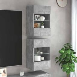 Berkfield Home TV Wall Cabinets with LED Lights 2 pcs Concrete Grey 40x30x60.5 cm - thumbnail 2