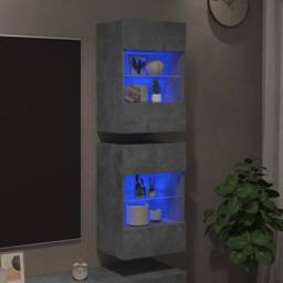 Berkfield Home TV Wall Cabinets with LED Lights 2 pcs Concrete Grey 40x30x60.5 cm - thumbnail 3