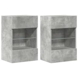 Berkfield Home TV Wall Cabinets with LED Lights 2 pcs Concrete Grey 40x30x60.5 cm - thumbnail 1