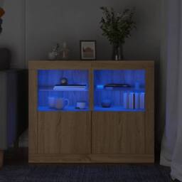 Berkfield Home Side Cabinets with LED Lights 2 pcs Sonoma Oak Engineered Wood in Light Brown - thumbnail 2