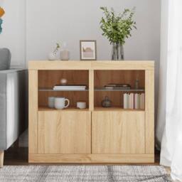 Berkfield Home Side Cabinets with LED Lights 2 pcs Sonoma Oak Engineered Wood in Light Brown - thumbnail 1