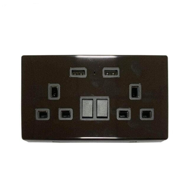 ENER-J Smart Wi-Fi 13A Wi-Fi Twin Wall Sockets with 2 USB Ports (Black) in White - image 1