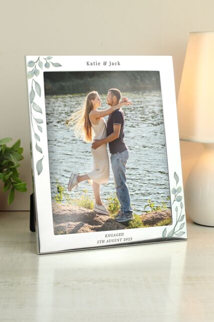 "Personalised Memento Company Personalised Botanical 10x8 Silver Photo Frame in Metallic Silver - Size: W8"" x H10""" - image 1