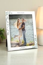 "Personalised Memento Company Personalised Botanical 10x8 Silver Photo Frame in Metallic Silver - Size: W8"" x H10"""