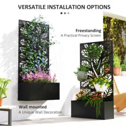 OUTSUNNY Metal Raised Garden Bed with Trellis, Outdoor Elevated Planter Box in Black - thumbnail 5