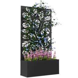 OUTSUNNY Metal Raised Garden Bed with Trellis, Outdoor Elevated Planter Box in Black - thumbnail 2