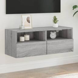 Berkfield Home TV Wall Cabinet Grey Sonoma 80x30x30 cm Engineered Wood - Size: 80 x 30 x 30 cm - thumbnail 2