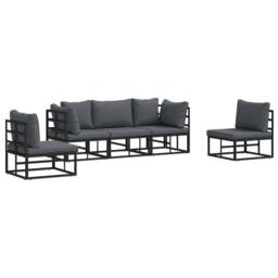 Berkfield Home Garden Sofa Set with Cushion with Pillow 5 pcs Black Aluminium - thumbnail 3