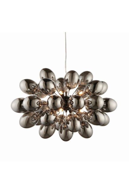 Netlighting Infinity Pendant Black Chrome Effect Plate & Smokey Mirror Effect Tinted Glass 8 Light Dimmable IP20 G9 - image 1