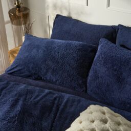 OHS Thermal Soft Teddy Fleece Duvet Cover Bedding Set in Navy - Size: King - thumbnail 3