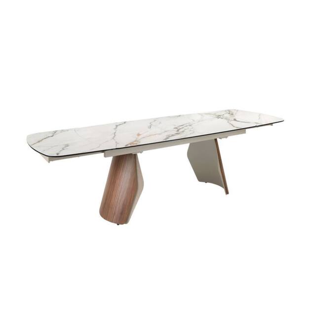 Angel Cerda Oval Extendable Dining Table with Porcelain-Marble Top in White - image 1